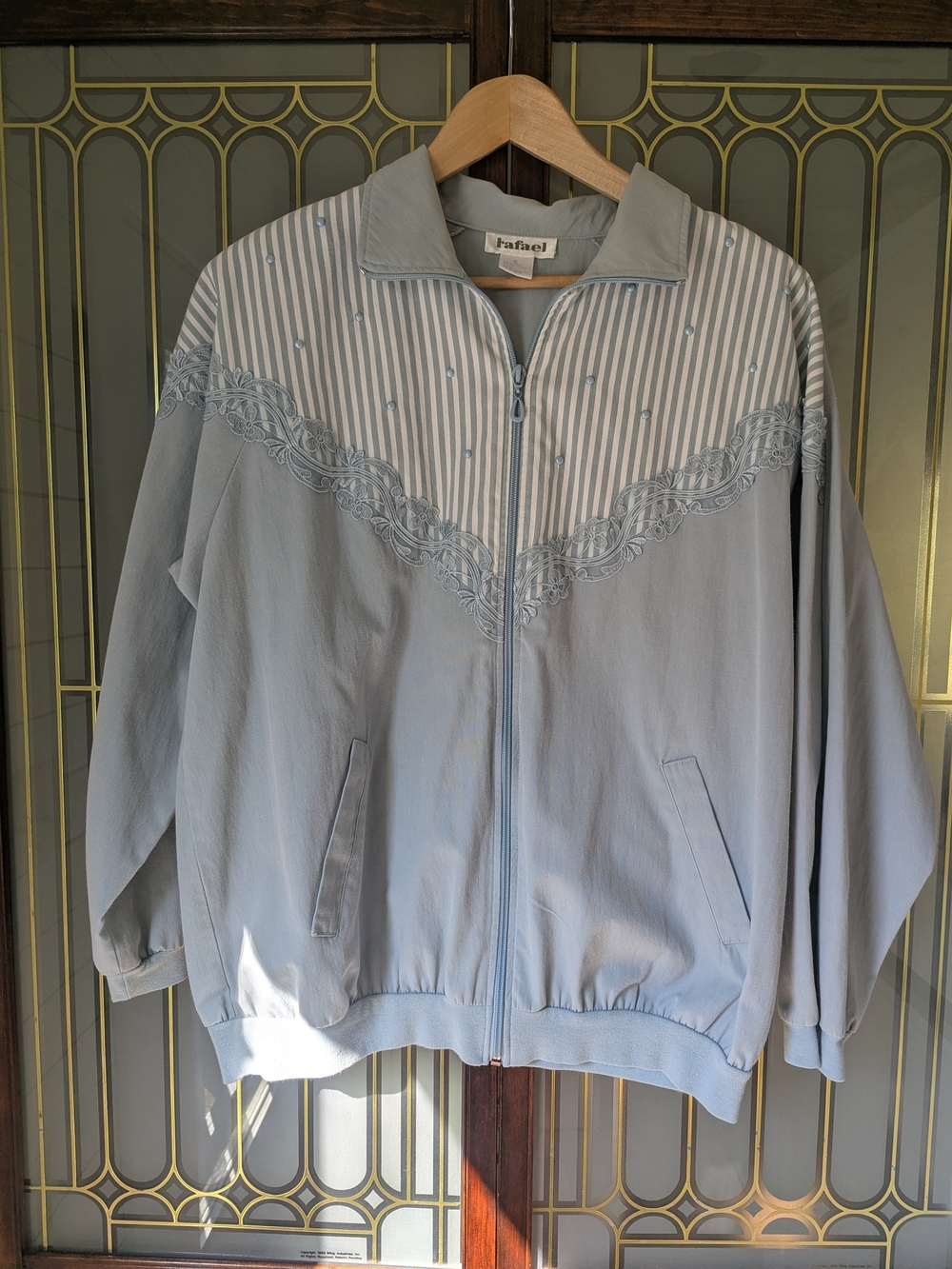 Rafael Light Blue Stripes Lace Zip-Front Bomber Jacket